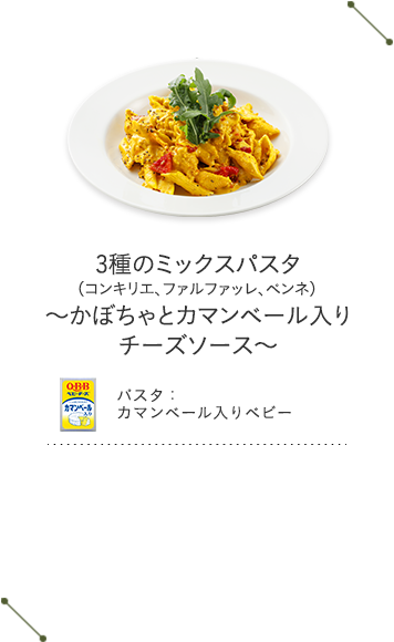 3種のミックスパスタ（コンキリエ、ファルファッレ、ペンネ） ～かぼちゃとカマンベール入りチーズソース～